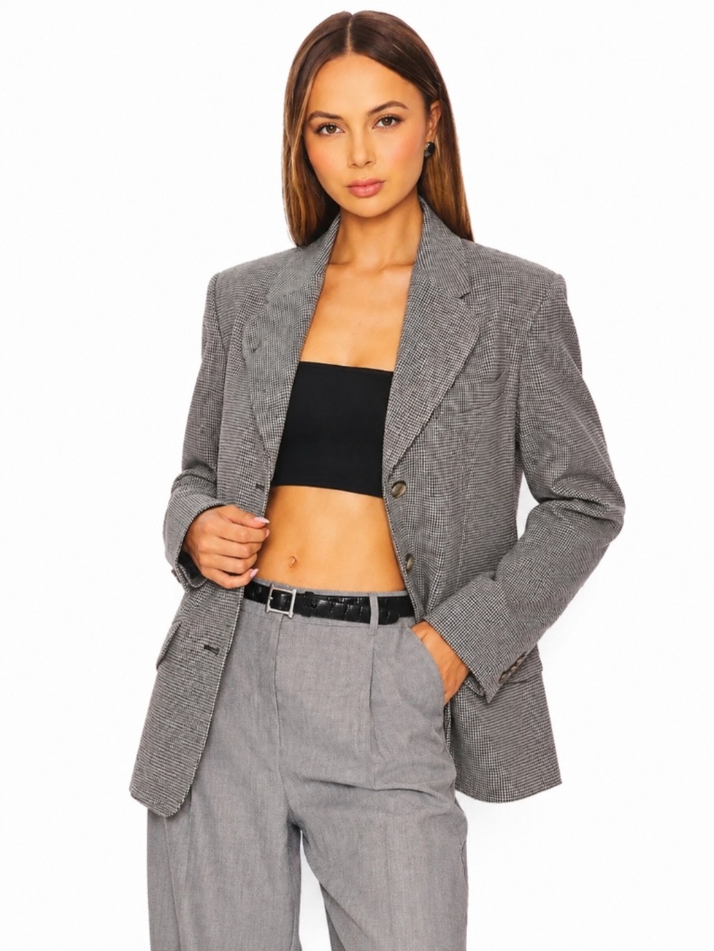Norma Kamali 100% Wool Houndstooth Blazer Women Size 4